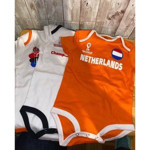 Set of 3 Netherlands FIFA World Cup Soccer Football Baby Clothes One Piece 18M